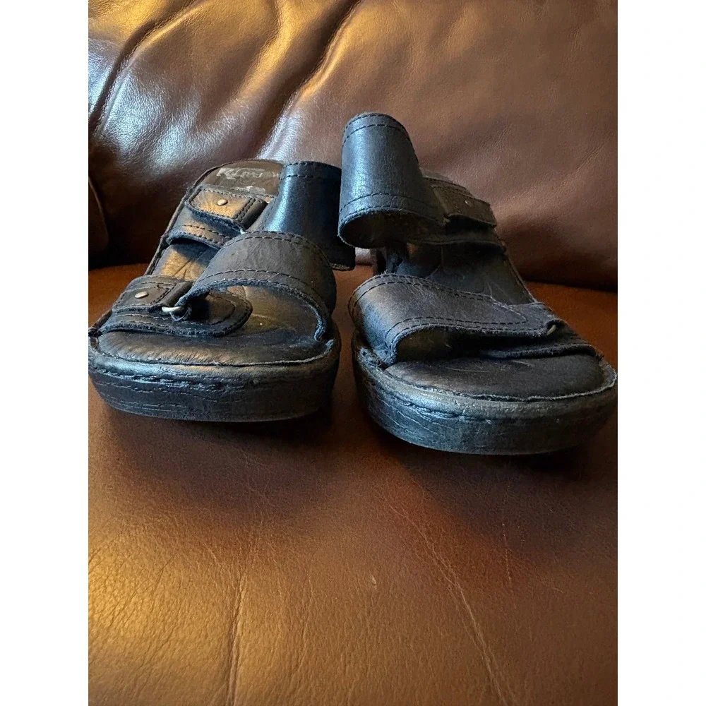 Born Black Leather Platform Wedge Slide‎ Sandals Womens 8M Casual Whimsigoth